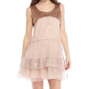 Ban Jara Rose Gold Stars And Planets Sheer Tulle Sequin Top Dress X Small
